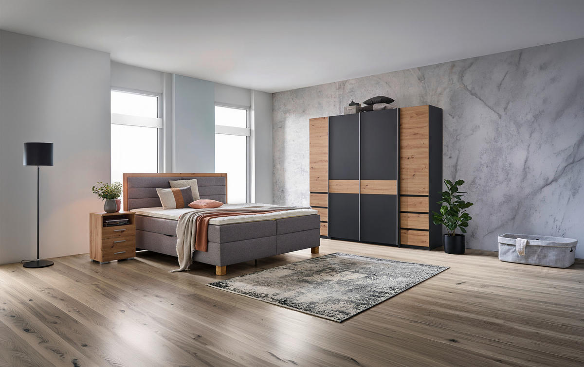 BOXSPRINGBETT 180/200 cm,  in Grau, Eiche Artisan, Matratze, Bettkasten, Topper, H2 = mittel  - Eiche Artisan/Grau, Konventionell, Holz/Holzwerkstoff (180/200cm) - Carryhome