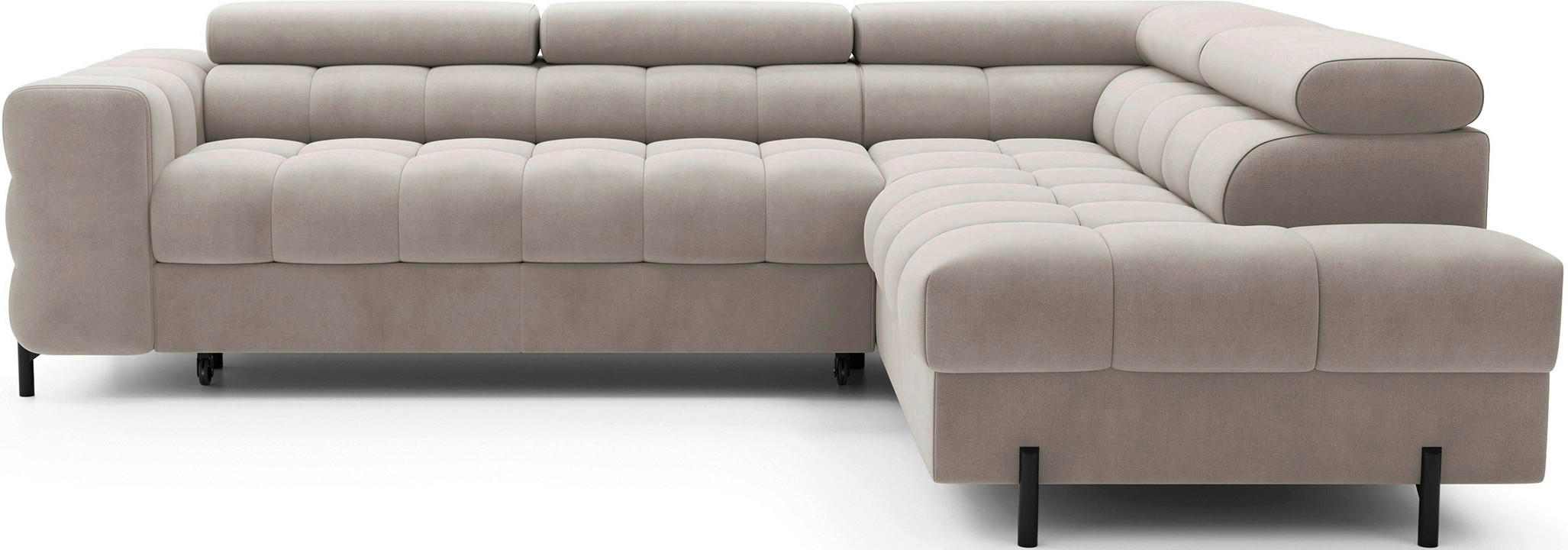 ECKSOFA Beige Plüsch  - Beige/Schwarz, Design, Textil/Metall (276/200cm) - MID.YOU