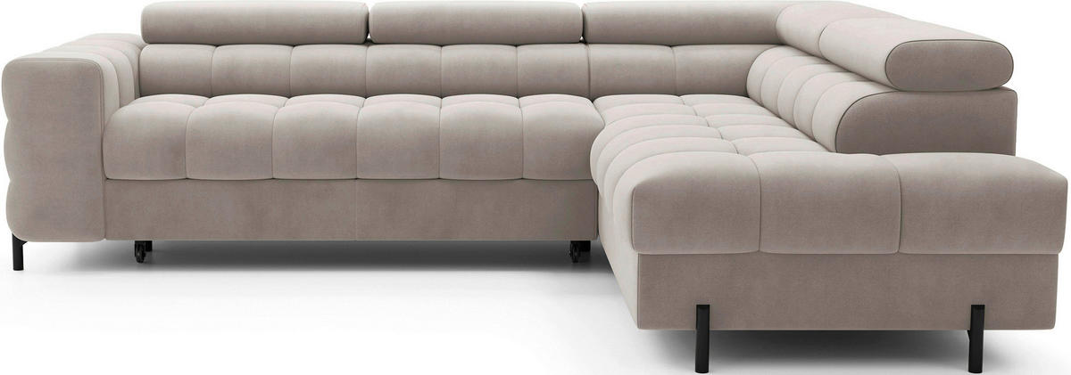 ECKSOFA Beige Plüsch  - Beige/Schwarz, Design, Textil/Metall (276/200cm) - MID.YOU