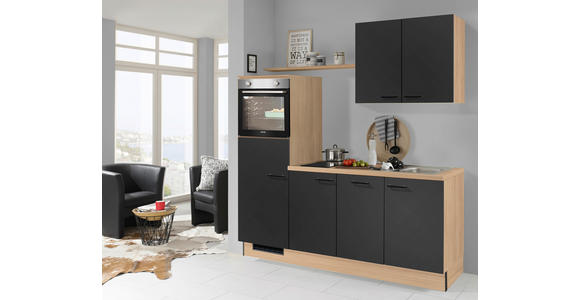 KÜCHENBLOCK 205 cm in Graphitfarben, Eichefarben - Edelstahlfarben/Eichefarben, Design, Holzwerkstoff/Metall (205cm) - Xora