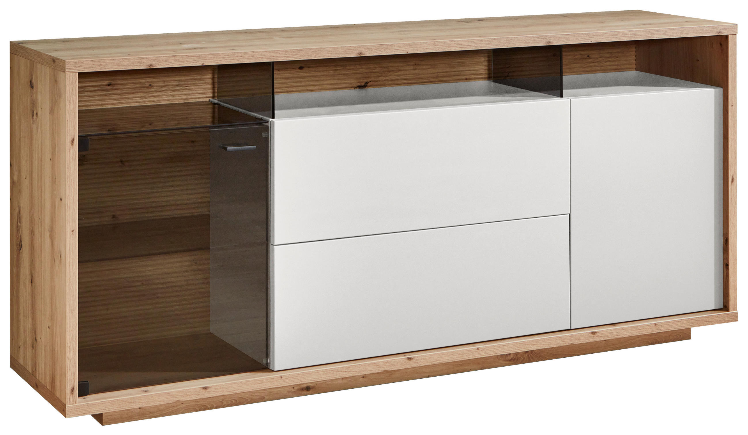 SIDEBOARD Weiss, Eiche Artisan  190/83,8/42 cm  - Weiss/Graphitfarben, Design, Glas/Holzwerkstoff (190/83,8/42cm) - Stylife