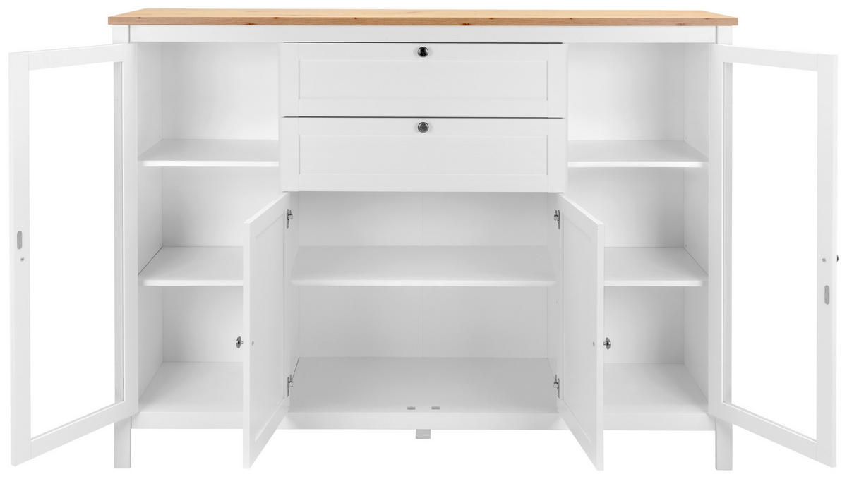 VISOKA KOMODA, bela, barve hrasta  - barve hrasta/bela, Konvencionalno, kovina/steklo (160/120/40cm) - MID.YOU