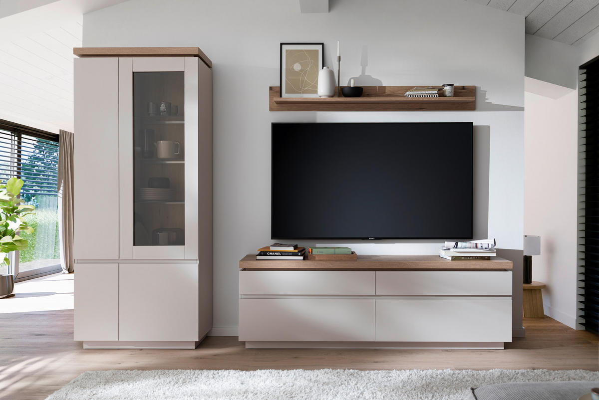 WOHNWAND 3-teilig  in Eichefarben, Kaschmir  278/197/40 cm  - Kaschmir/Eichefarben, Design, Glas/Holzwerkstoff (278/197/40cm) - Livetastic