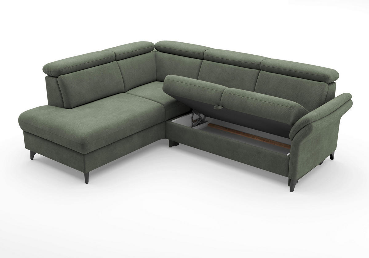ECKSOFA Flachgewebe Dunkelgrün  - Dunkelgrün/Schwarz, Konventionell, Textil/Metall (193/247cm) - Sit & More