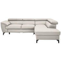 ECKSOFA in Lederlook Kombination Echtleder/Lederlook Ecru  - Ecru/Schwarz, Design, Leder/Textil (256/220cm) - Celina Home