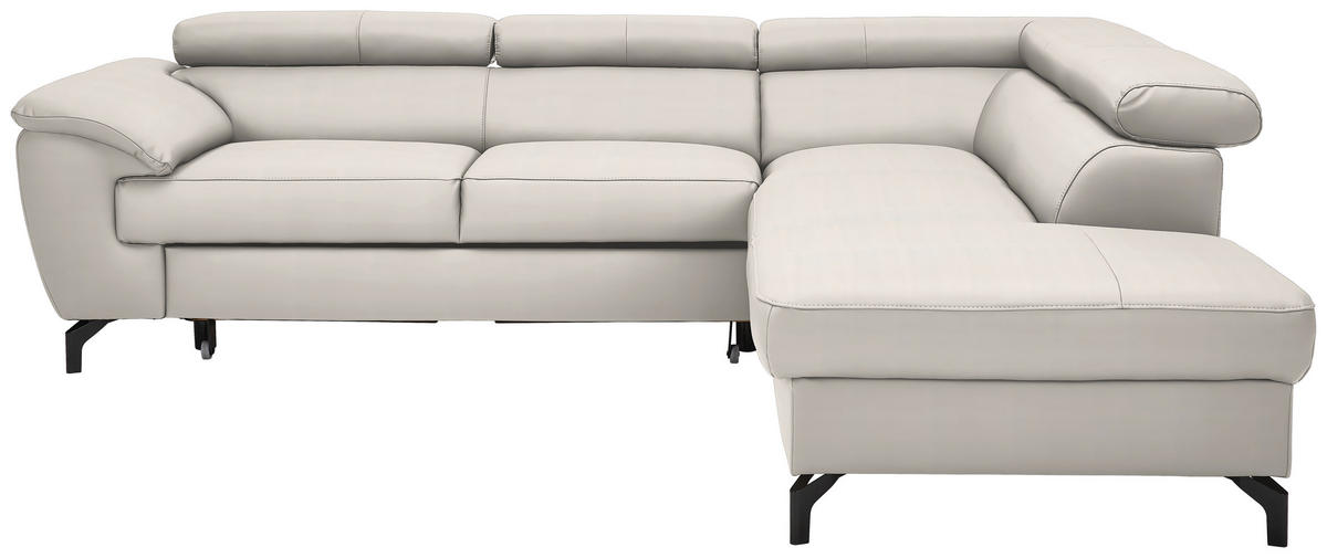 ECKSOFA in Lederlook Kombination Echtleder/Lederlook Ecru  - Ecru/Schwarz, Design, Leder/Textil (256/220cm) - Celina Home