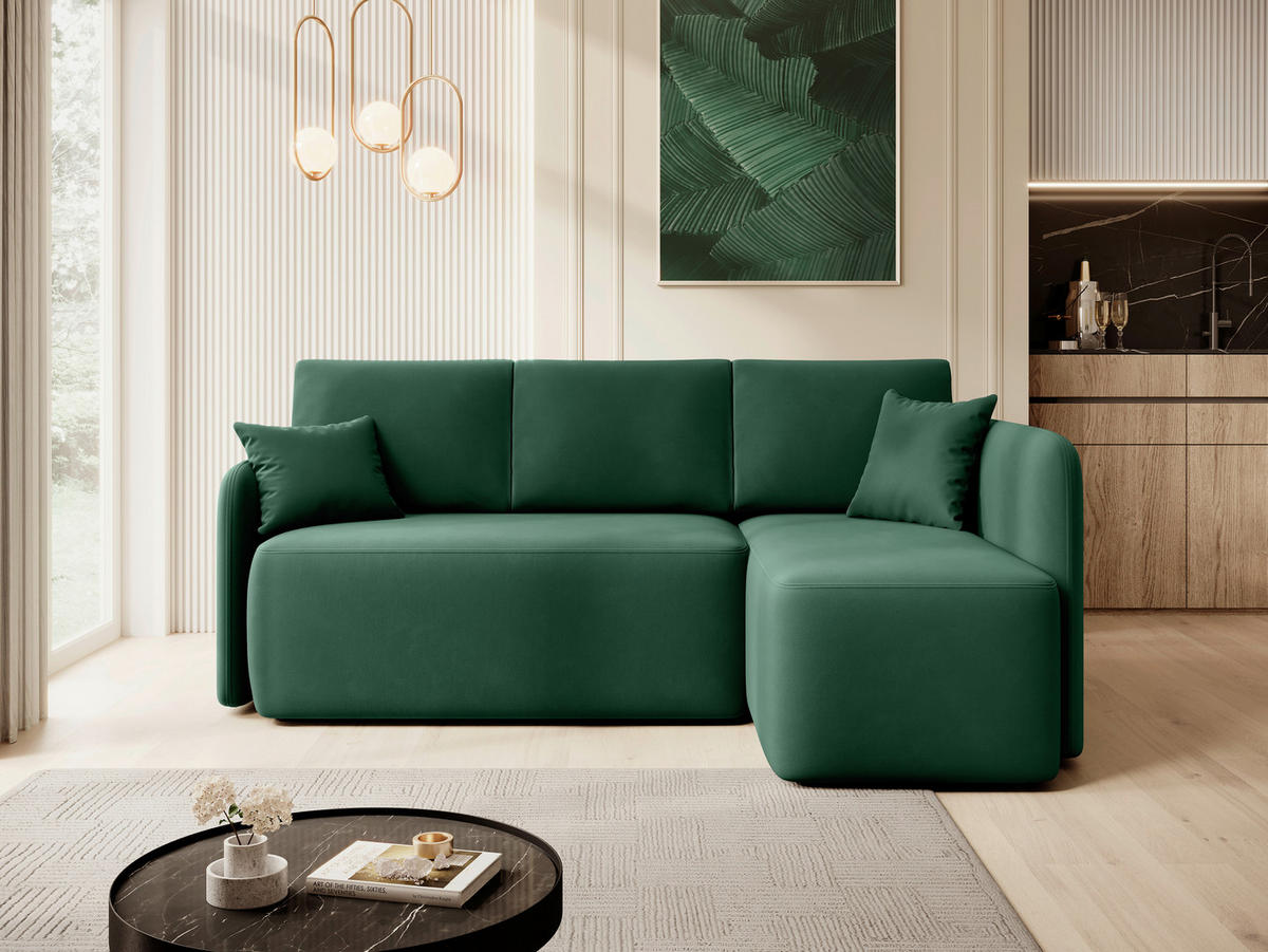 ECKSOFA in Plüsch Grün  206/150 cm  - Schwarz/Grün, Design, Kunststoff/Textil (206/150cm) - MID.YOU