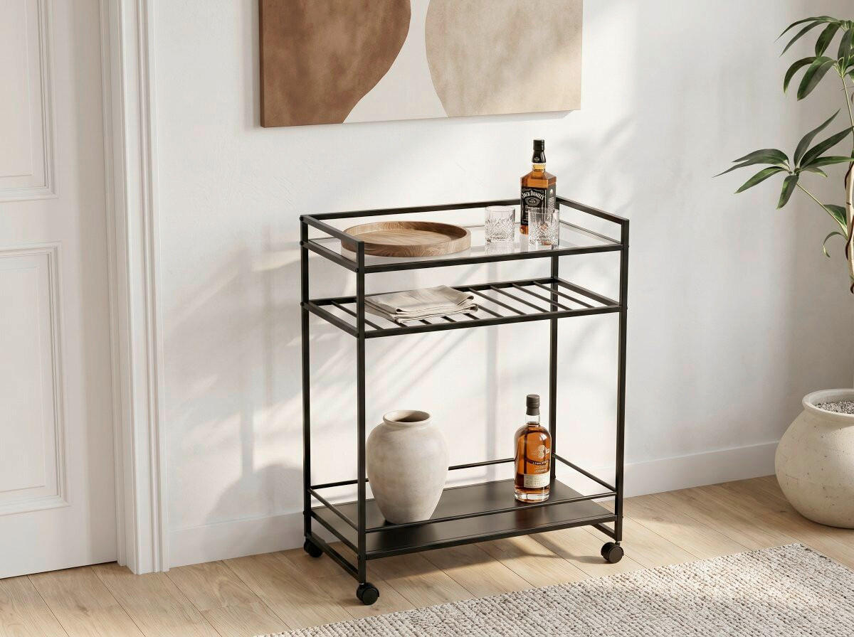 SERVIERWAGEN in Schwarz  - Schwarz, Basics, Glas/Kunststoff (70/37/86cm)