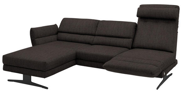 ECKSOFA Dunkelbraun Flachgewebe  - Dunkelbraun/Schwarz, Design, Textil/Metall (176-217/279-327cm) - Dieter Knoll