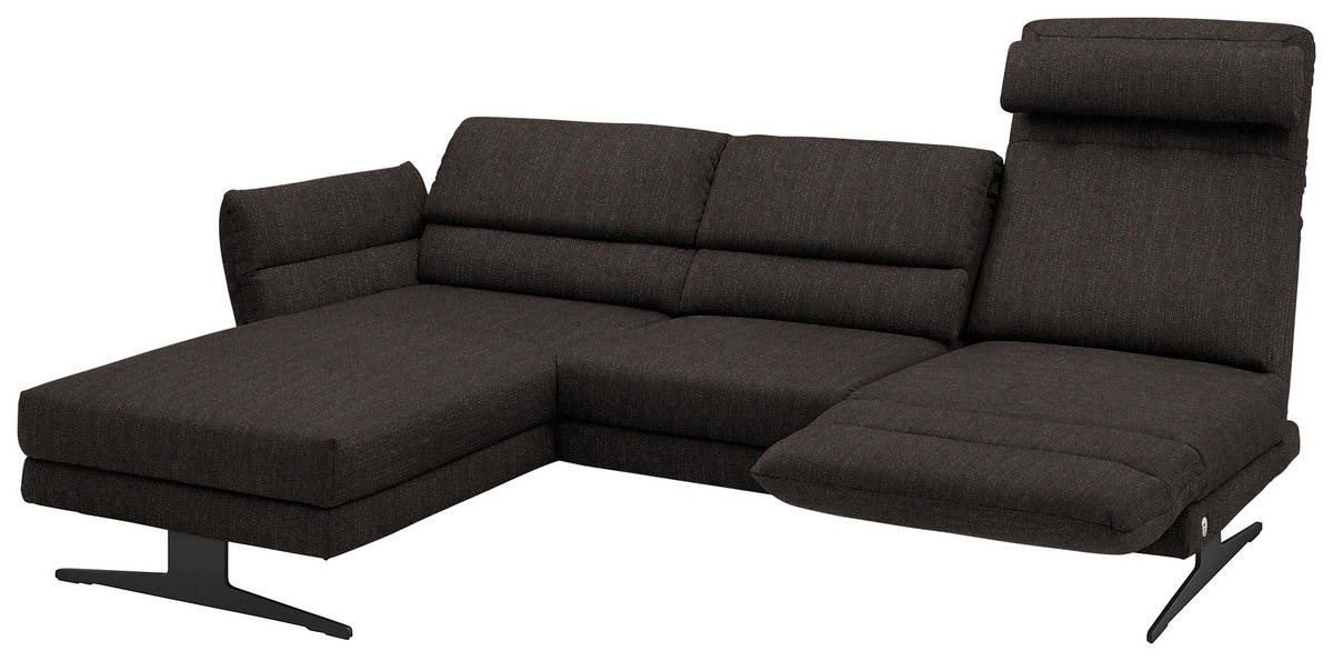 ECKSOFA  in Flachgewebe Dunkelbraun  176-217/279-327 cm  - Dunkelbraun/Schwarz, Design, Textil/Metall (176-217/279-327cm) - Dieter Knoll