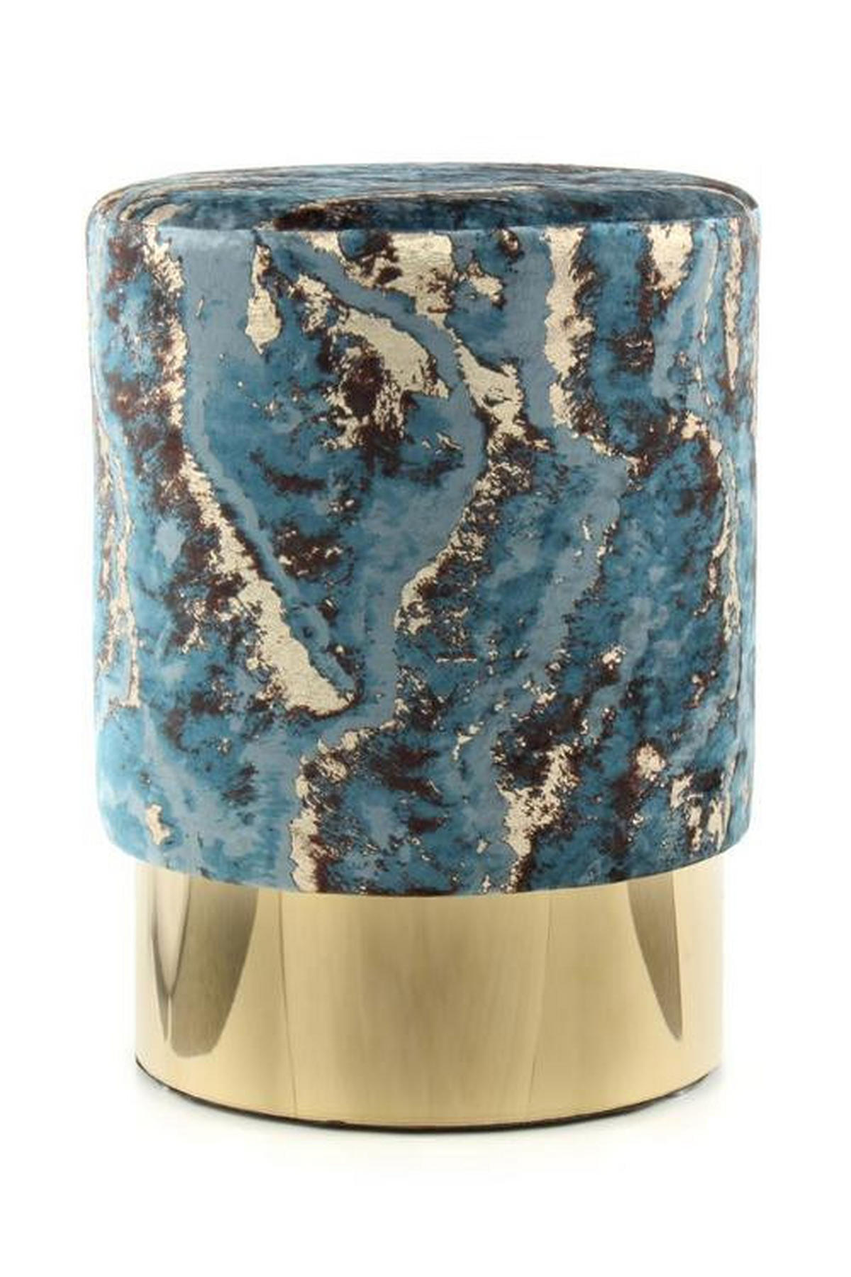 HOCKER Samt Dunkelblau  - Goldfarben/Dunkelblau, Design, Textil/Metall (35/46/35cm) - Kayoom