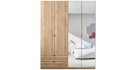 DREHTÜRENSCHRANK 180/225,5/57 cm 4-türig Eichefarben - Eichefarben/Schwarz, KONVENTIONELL, Glas/Holzwerkstoff (180/225,5/57cm) - Xora