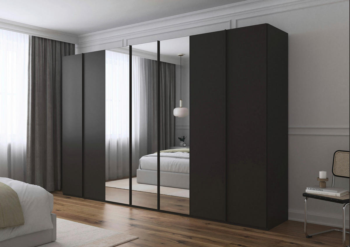 DREHTÜRENSCHRANK 350/235/61 cm,  in Graphitfarben, 7-türig  - Graphitfarben, Basics, Glas/Holzwerkstoff (350/235/61cm) - Novel