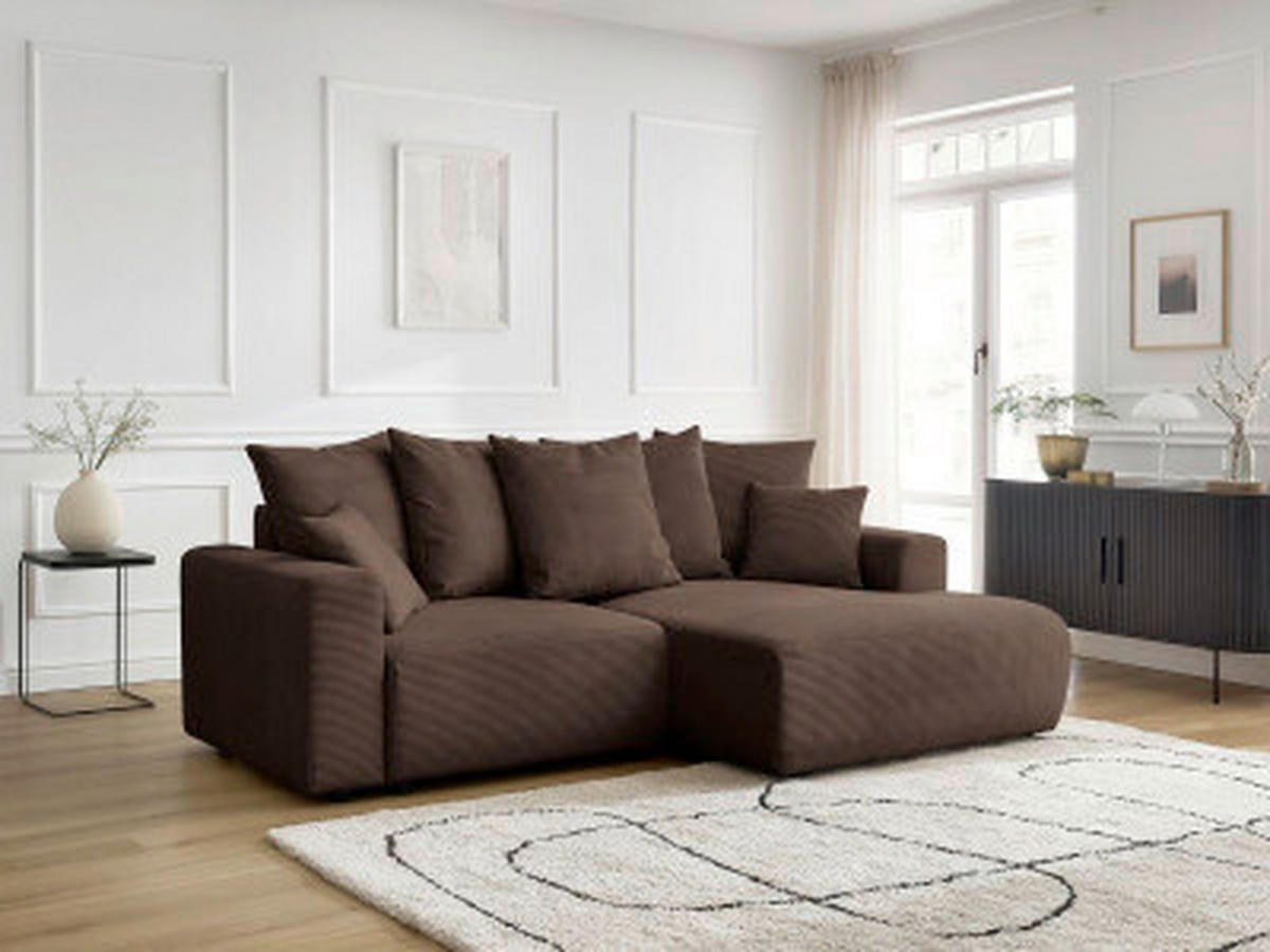 ECKSOFA Ottomane rechts  ATILLA Taupe Cord  - Taupe/Schwarz, MODERN, Kunststoff/Textil (244/149cm)