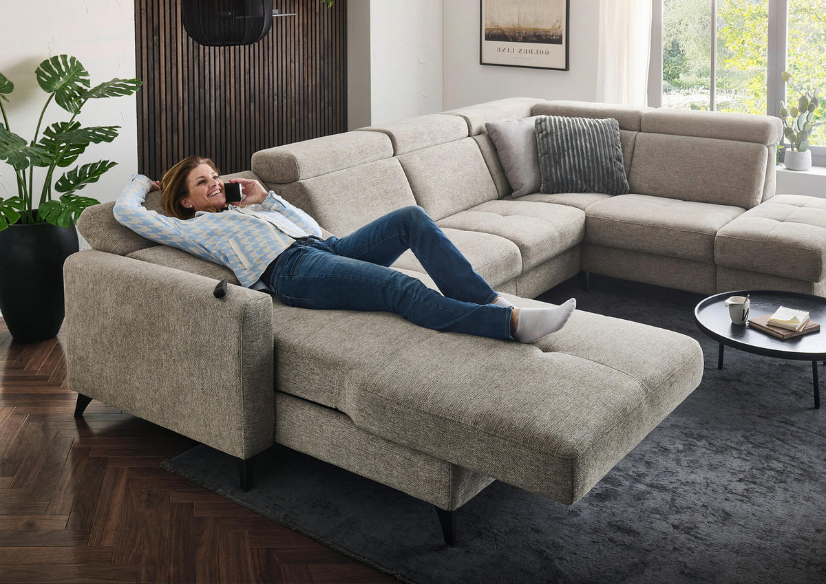 WOHNLANDSCHAFT Beldomo System Graubraun Flachgewebe  - Graubraun/Schwarz, KONVENTIONELL, Textil/Metall (174/333/215cm) - Beldomo System