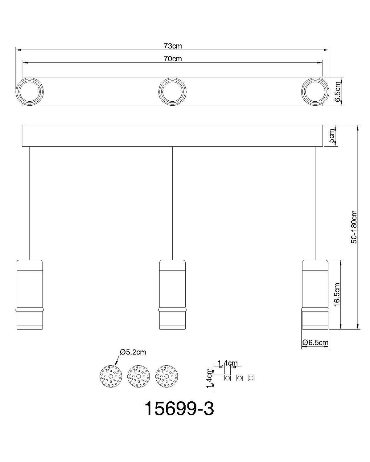 LED-HÄNGELEUCHTE 73/6,5/180 cm  - Schwarz, Design, Kunststoff/Metall (73/6,5/180cm) - Globo