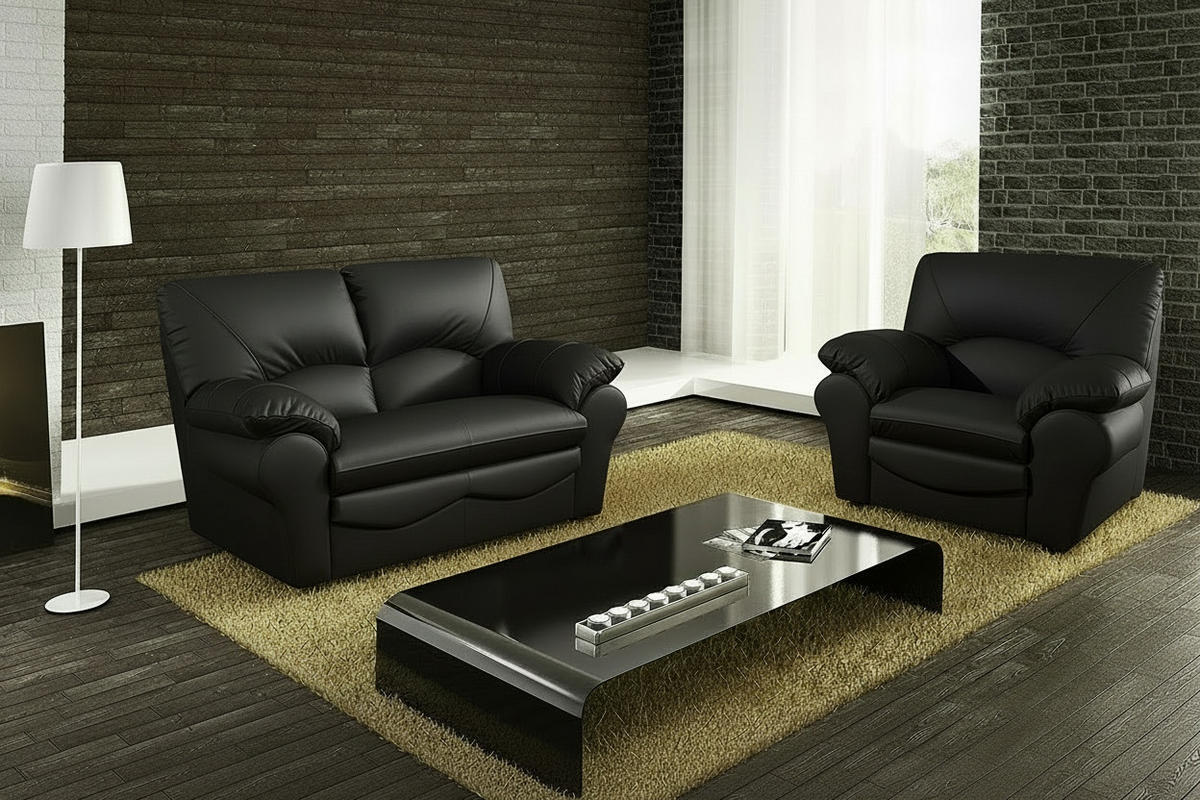 2-SITZER-SOFA Echtleder Schwarz  - Schwarz, Design, Leder/Kunststoff (150/92/85cm) - Livetastic