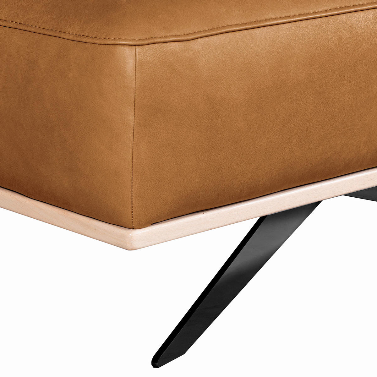 HOCKER Echtleder Cognac  - Cognac/Schwarz, Design, Leder/Metall (95/46/80cm) - Livetastic