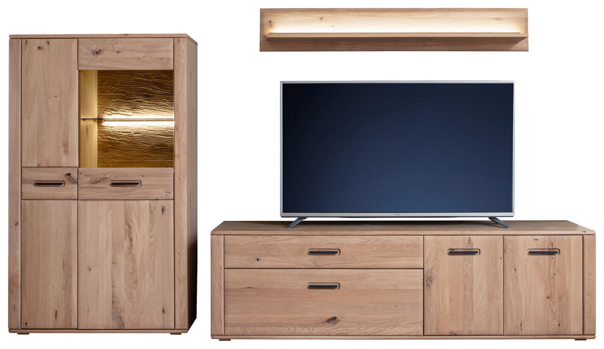 WOHNWAND 3-teilig  in Eichefarben 302/179/50 cm  - Eichefarben/Anthrazit, Konventionell, Glas/Holz (302/179/50cm) - Cantus