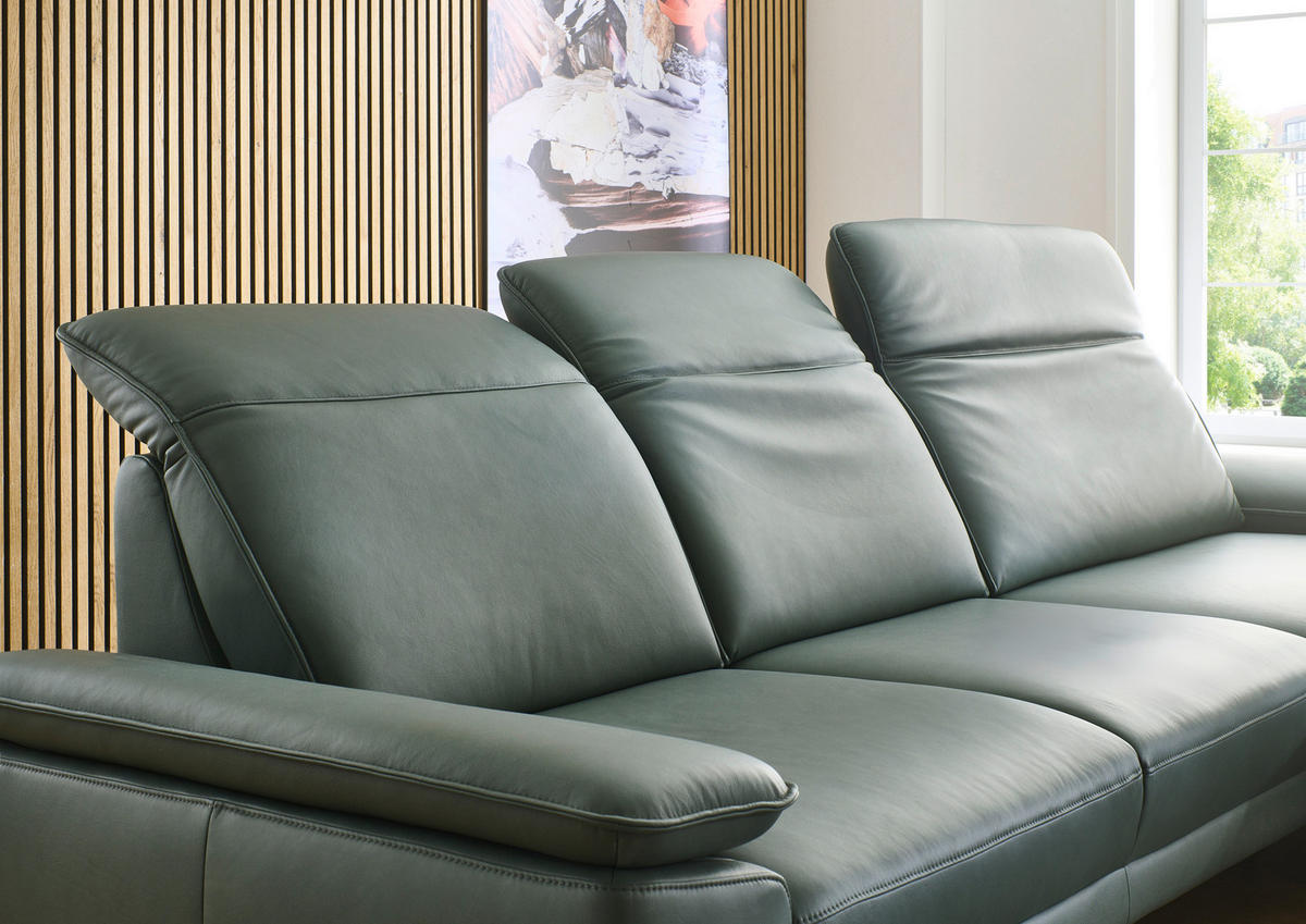 ECKSOFA Opal Echtleder  - Opal/Schwarz, Design, Leder/Metall (332/193cm) - Dieter Knoll