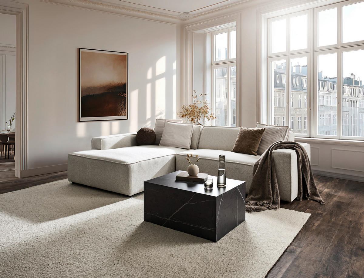 ECKSOFA in Chenille Creme  - Creme/Schwarz, Konventionell, Kunststoff/Textil (188/280cm) - Carryhome