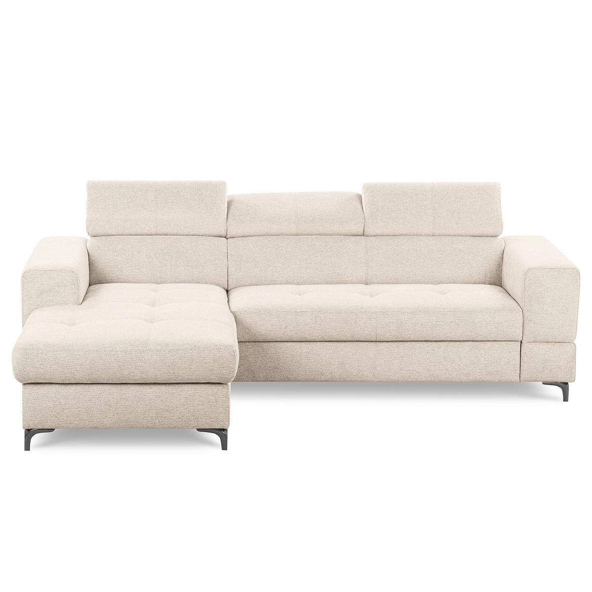 ECKSOFA TORINO Beige Chenille Bettkasten, Kopfteilverstellung  - Beige/Schwarzchrom, Design, Textil/Metall (173/247cm) - Livetastic