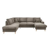 WOHNLANDSCHAFT Graubraun Cord  - Graubraun/Naturfarben, KONVENTIONELL, Holz/Textil (200/301/150cm) - P & B