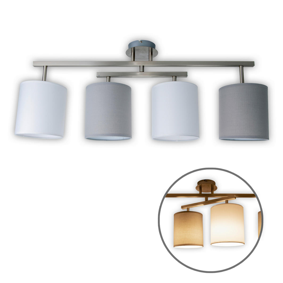 DECKENLEUCHTE   - Weiß/Grau, Design, Textil/Metall (29/82cm) - Näve