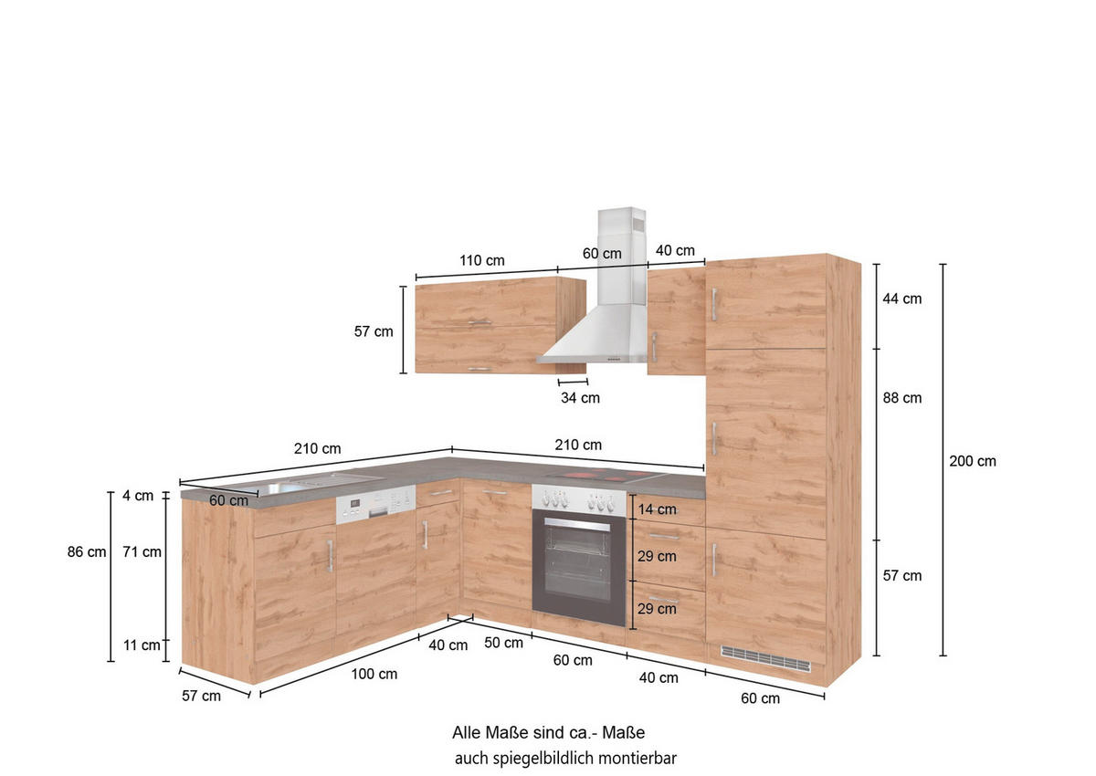 ECKKÜCHE 210/270 cm  in Anthrazit, Eiche Wotan  - Chromfarben/Anthrazit, Modern, Holzwerkstoff/Metall (210/270cm) - Held