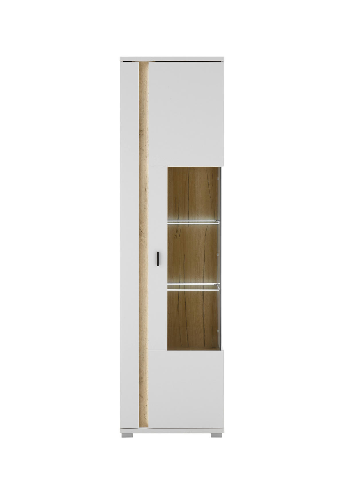 VITRINE  in Weiß, Eiche Wotan  - Silberfarben/Eiche Wotan, Design, Glas/Holzwerkstoff (55/200/35cm) - MID.YOU