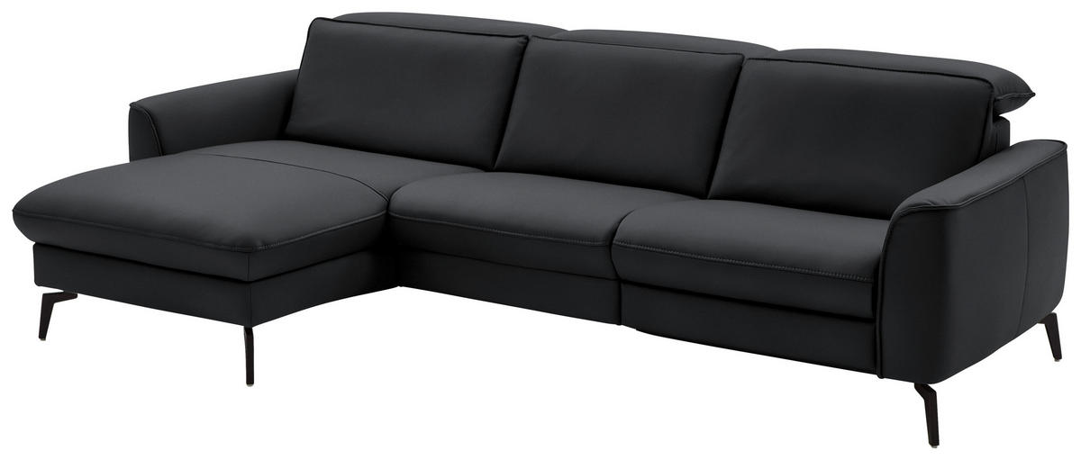 ECKSOFA in Echtleder Schieferfarben  - Schieferfarben/Schwarz, Natur, Leder/Metall (168/281cm) - Valdera