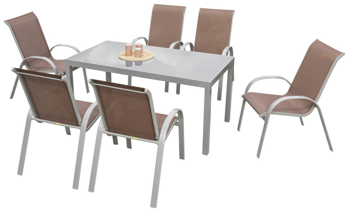 GARTENSET 7-teilig  - Taupe/Silberfarben, MODERN, Textil/Metall - Gardenson