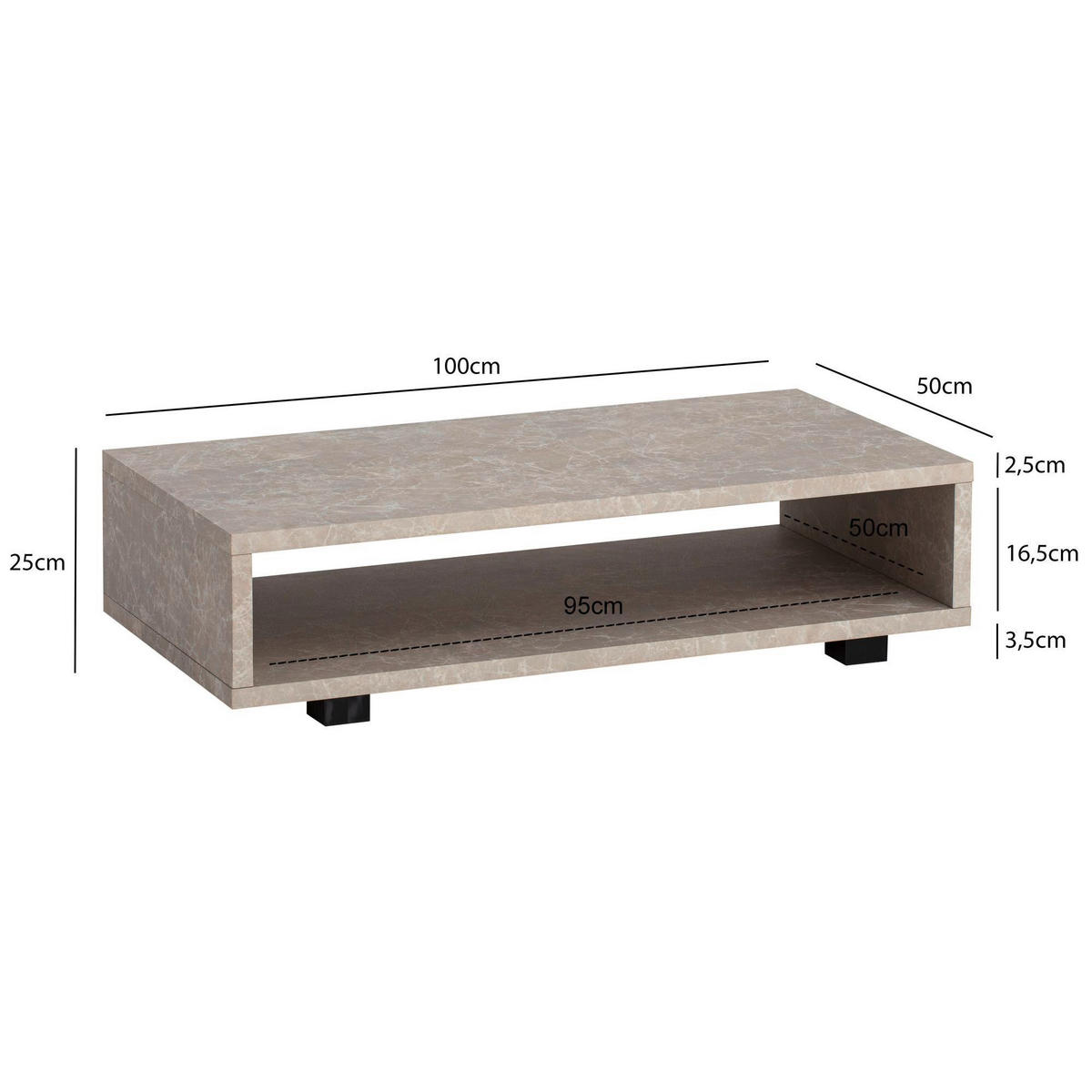 COUCHTISCH 100/50/25 cm rechteckig Sandfarben  - Sandfarben/Schwarz, Design, Holzwerkstoff/Kunststoff (100/50/25cm) - Livetastic