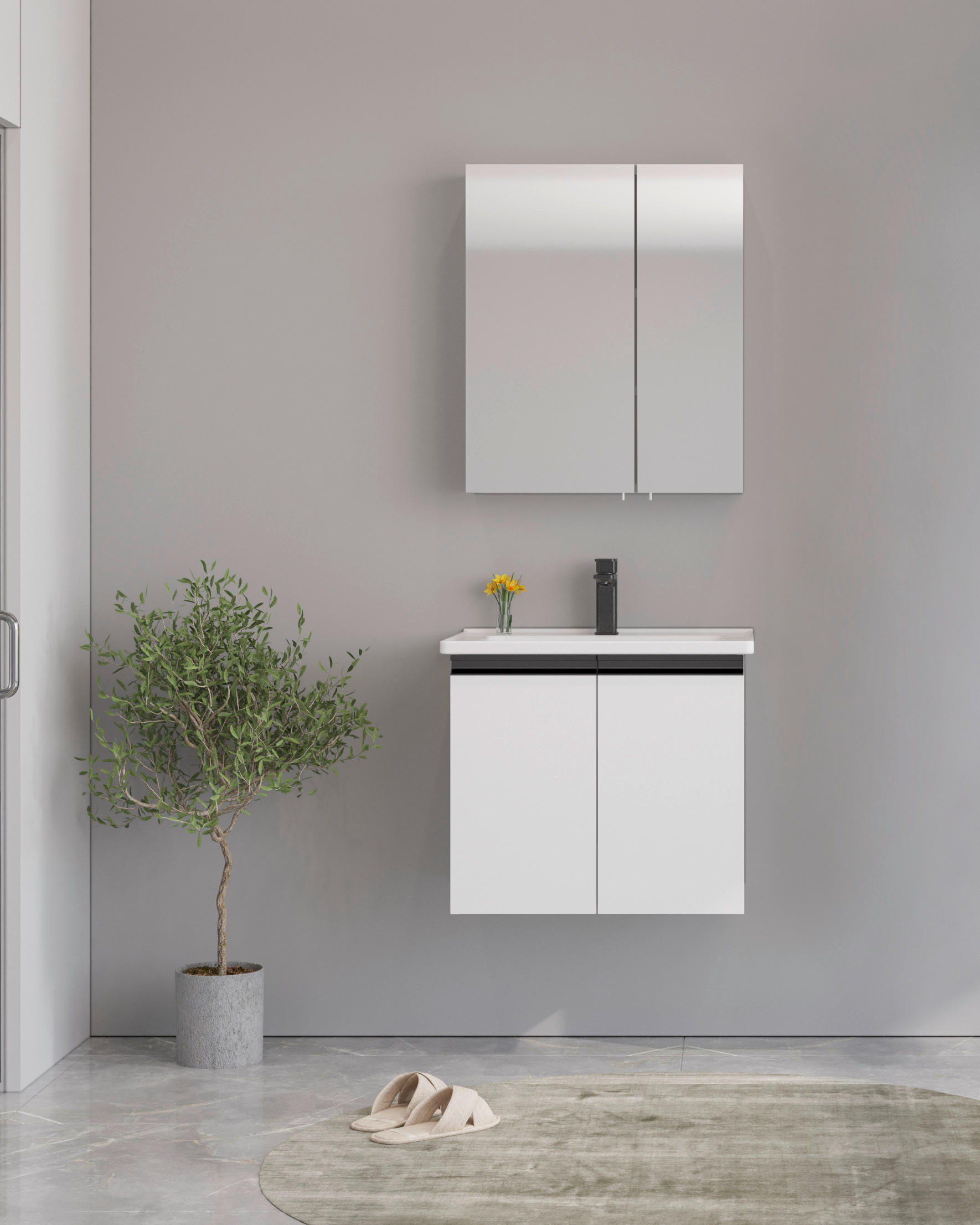 BADEZIMMER 3-teilig  in  - Weiß Hochglanz/Schwarz, MODERN, Glas/Keramik (60/119/46cm) - MID.YOU