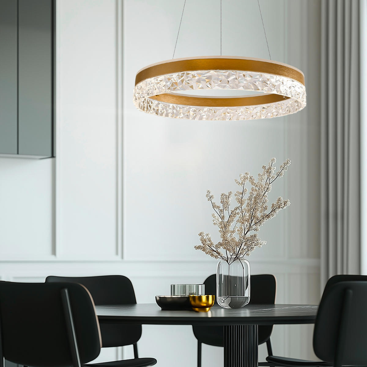 LED-PENDELLEUCHTE 50/50/120 cm  - Transparent/Goldfarben, KONVENTIONELL, Kunststoff/Metall (50/50/120cm)