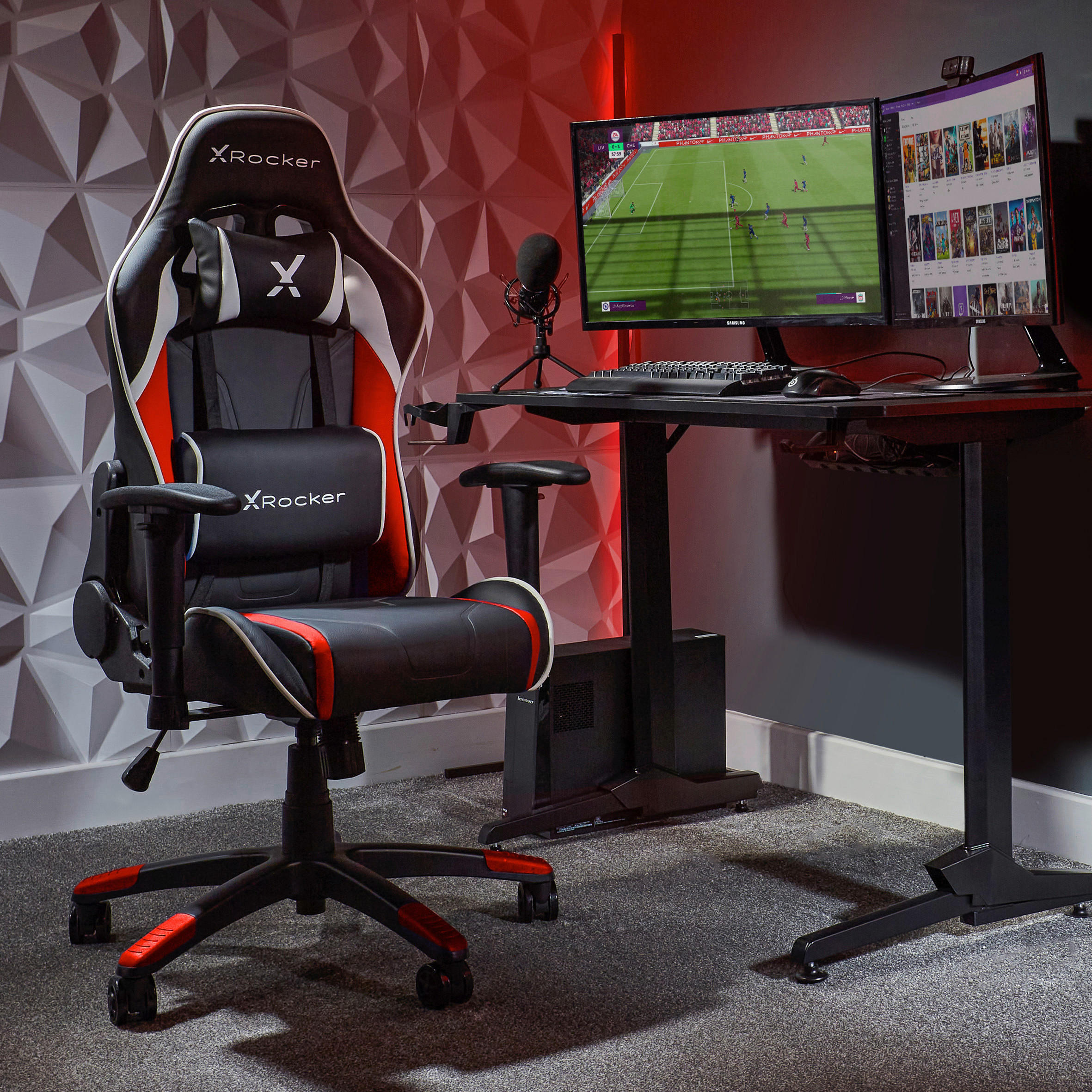 GAMINGSTUHL Rot, Schwarz, Weiß Metall, Kunststoff, Textil   - Rot/Schwarz, MODERN, Kunststoff/Textil (55/113/62,5cm) - X Rocker