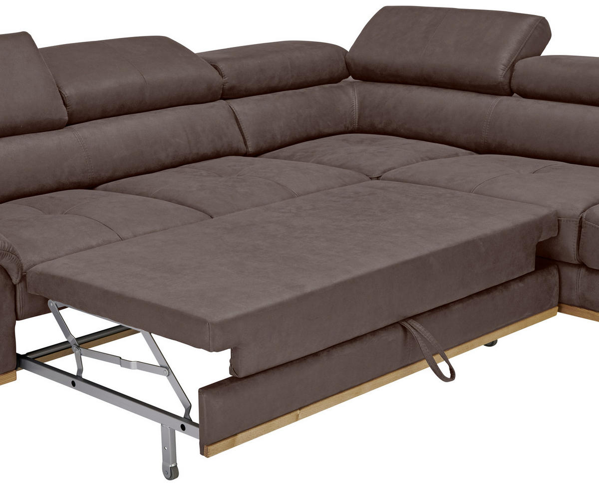 ECKSOFA in Lederlook Mokka  - Schwarz/Mokka, Natur, Holz/Textil (282/226cm) - Novel