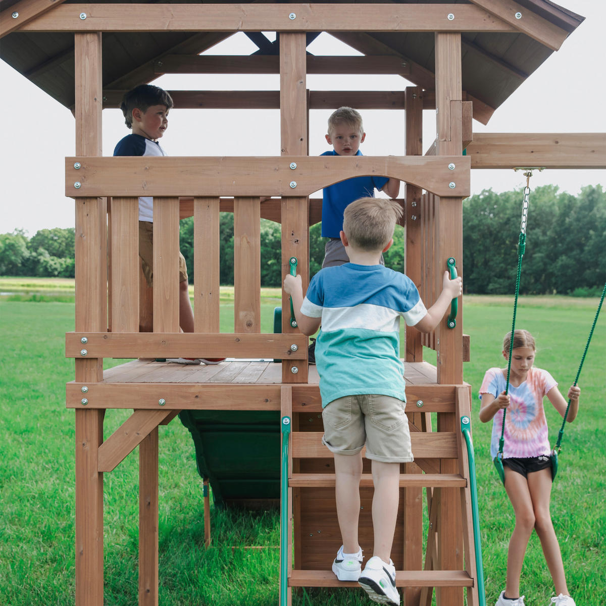 SPIELTURM 430/310/380 cm  - Braun/Grün, KONVENTIONELL, Holz (430/310/380cm) - Ambia Garden