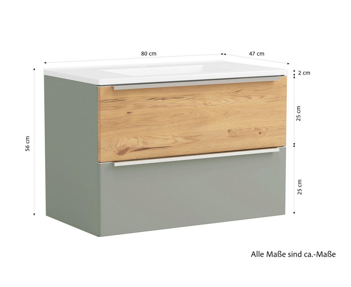 WASCHTISCHKOMBI  - Schilfgrün/Wildeiche, Trend, Holzwerkstoff/Stein (80/54/47cm) - Held