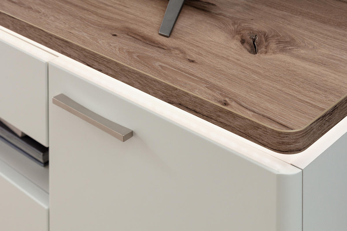 LOWBOARD Tbilisi  in 210/65/50 cm  - Weiss/Eichefarben, Design, Holzwerkstoff/Metall (210/65/50cm) - Livetastic