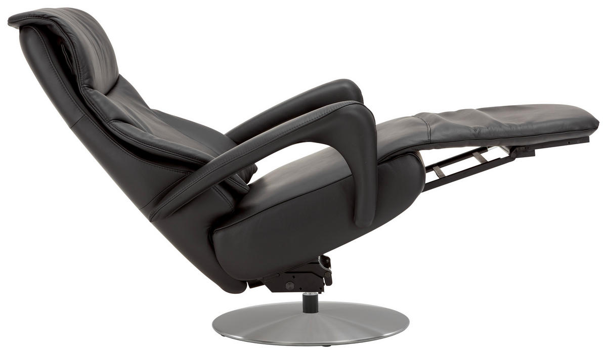 RELAXSESSEL Echtleder Nackenstütze, Relaxfunktion, Kopfteilverstellung, Aufstehhilfe    - Edelstahlfarben/Schwarz, Design, Leder/Metall (75/117/88cm) - Dieter Knoll