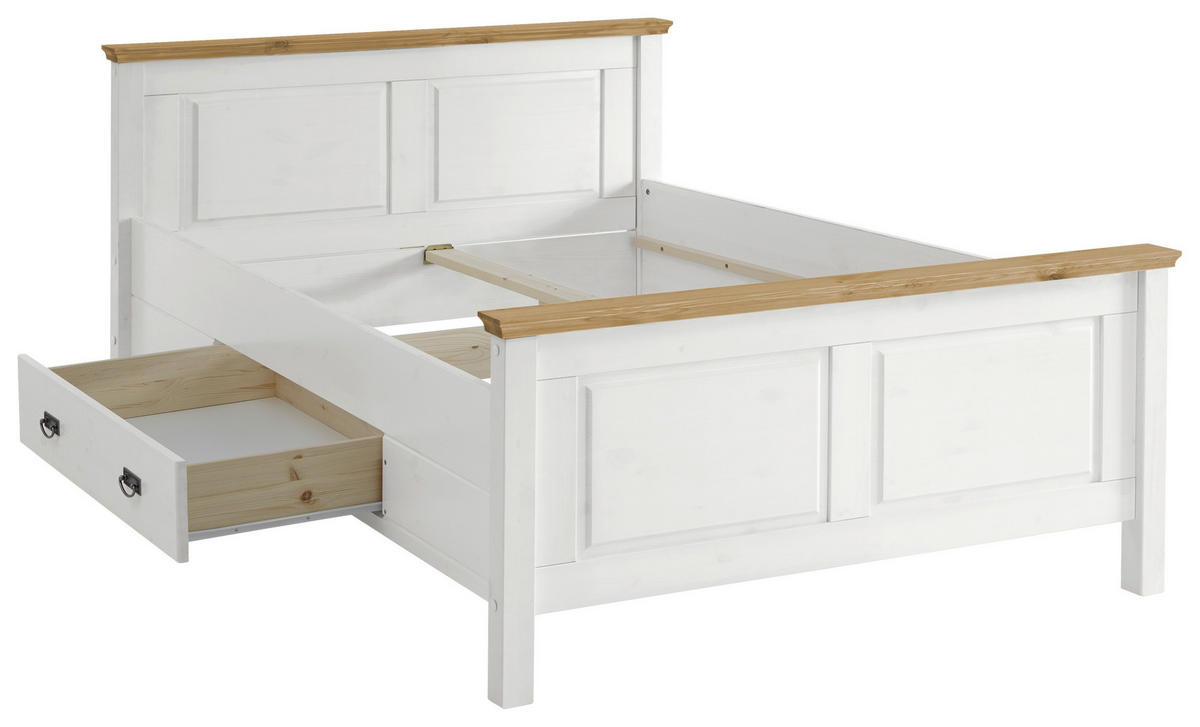 BETT 140/200 cm  in Weiß, Laugenfarbig  - Laugenfarbig/Weiß, ROMANTIK / LANDHAUS, Holz (140/200cm) - Boxxx