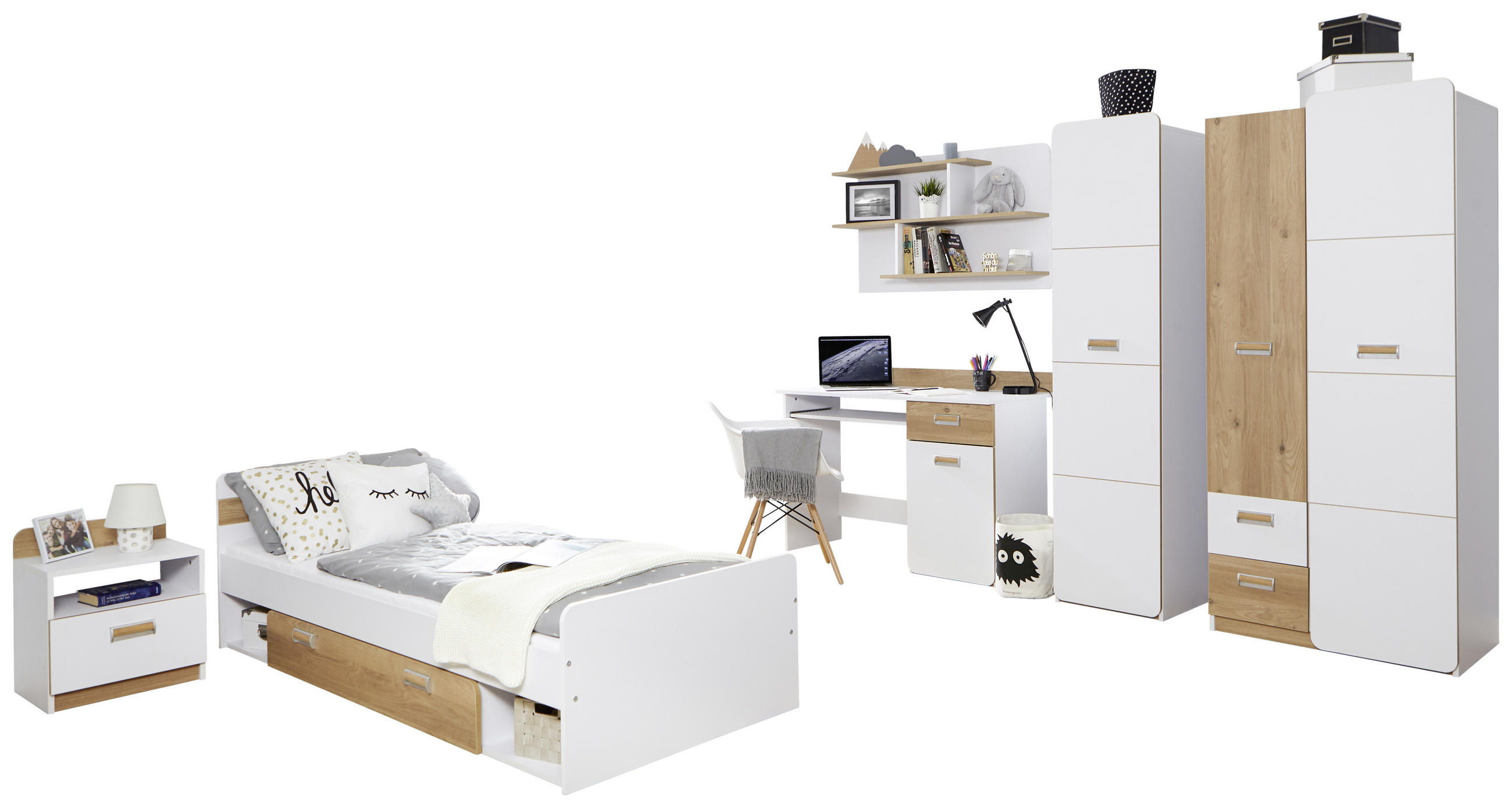 JUGENDZIMMER Weiß, Eschefarben  - Eschefarben/Birkefarben, MODERN, Holz/Holzwerkstoff (80/190cm) - MID.YOU