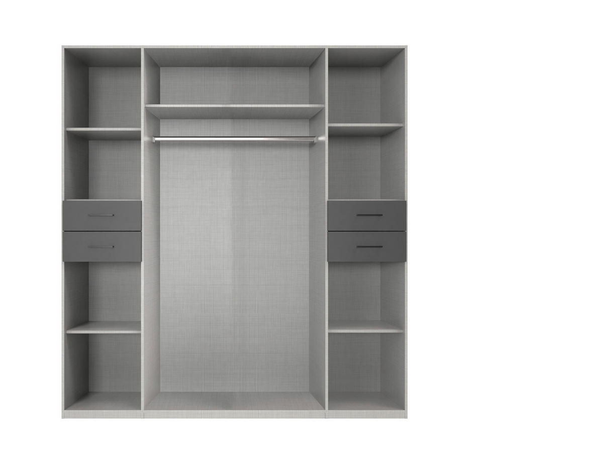 KLEIDERSCHRANK 180/208/58 cm 6-türig Grau, Schwarz  - Schwarz/Grau, KONVENTIONELL, Glas/Holzwerkstoff (180/208/58cm) - Boxxx