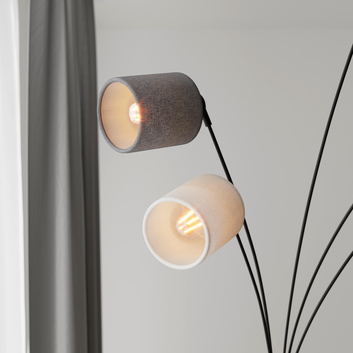 STOJACÍ LAMPA, 90/200 cm  - šedá/černá, Design, kov/textil (90/200cm) - Novel