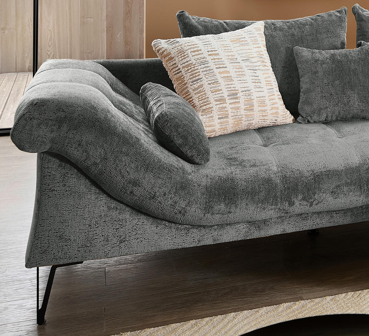 ECKSOFA GARDA Anthrazit Chenille Zierkissen, Rückenkissen, Nierenkissen, Rücken echt  - Anthrazit/Schwarz, KONVENTIONELL, Textil/Metall (310/192cm) - Livetastic