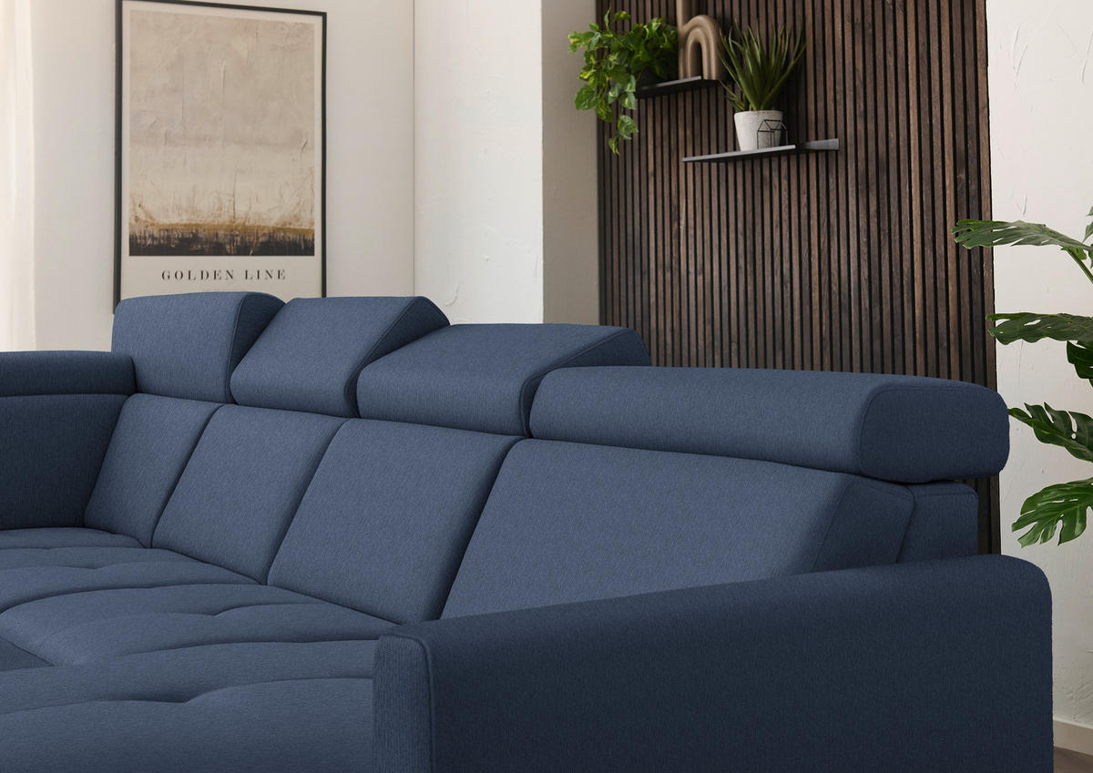 WOHNLANDSCHAFT Flachgewebe Dunkelblau  - Schwarz/Dunkelblau, Konventionell, Textil/Metall (215/333/174cm) - Beldomo System