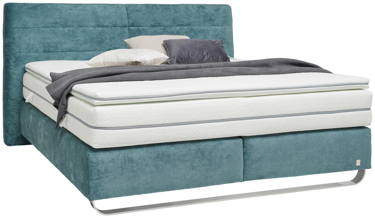 BOXSPRINGBETT 180/200 cm  Türkis  - Türkis/Chromfarben, Design, Textil/Metall (180/200cm) - Joop!