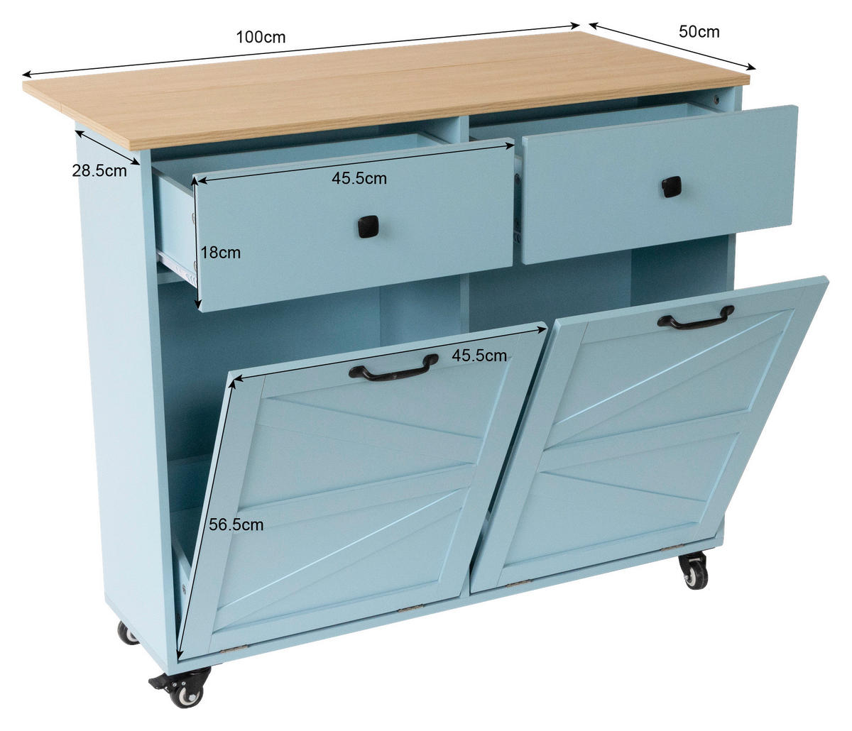 SERVIERWAGEN in Blau  - Blau/Schwarz, Basics, Holzwerkstoff/Kunststoff (100/85/50cm) - MID.YOU