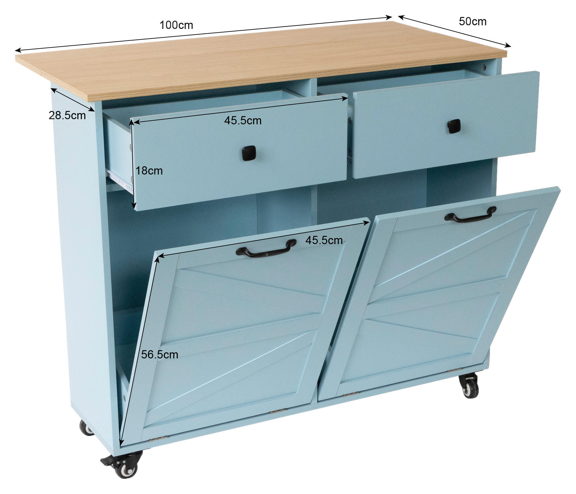 Thumbnail - Mid.you Servierwagen, Blau, Metall, 2 Schublade(n) Schubladen, rechteckig, Rollen, 100x85x50 cm, einfacher Aufbau, Esszi...